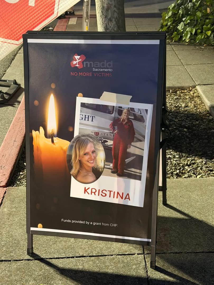 MADD Sacramento No More Victims sign featuring Kristina Chesterman